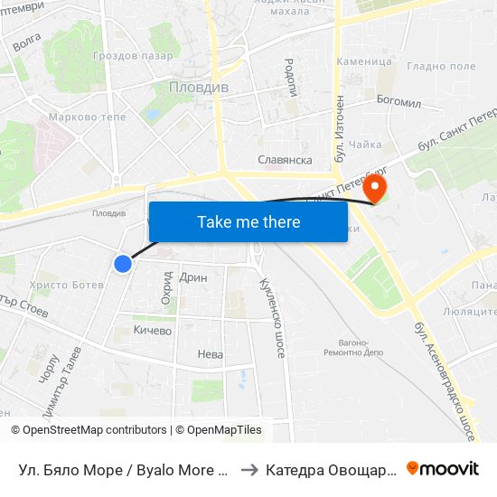 Ул. Бяло Море / Byalo More St. (16) to Катедра Овощарство map