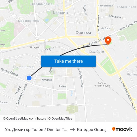 Ул. Димитър Талев / Dimitar Talev St.  (17) to Катедра Овощарство map