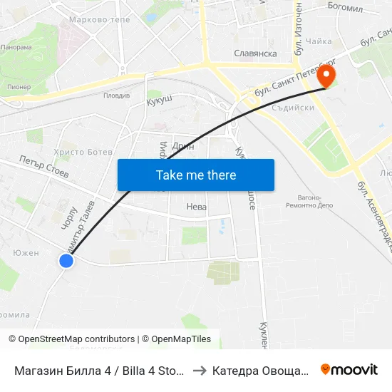Магазин Билла 4 / Billa 4 Store (420) to Катедра Овощарство map