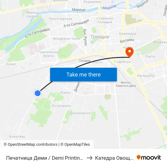 Печатница Деми / Demi Printing House (25) to Катедра Овощарство map
