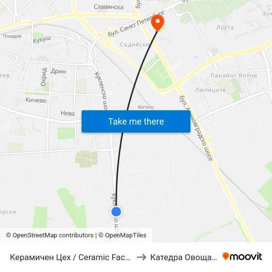 Керамичен Цех / Ceramic Factory (281) to Катедра Овощарство map