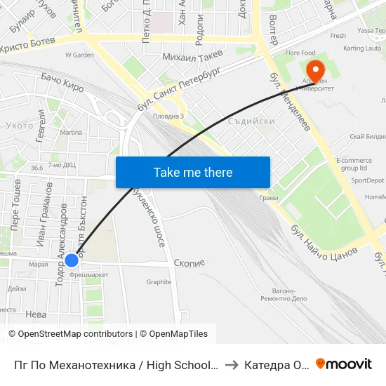 Пг По Механотехника / High School Of Mechanical Engineering (290) to Катедра Овощарство map