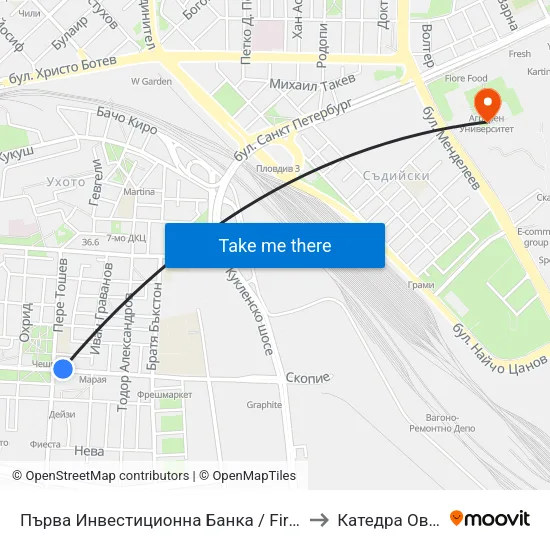 Първа Инвестиционна Банка / First Investment Bank (291) to Катедра Овощарство map