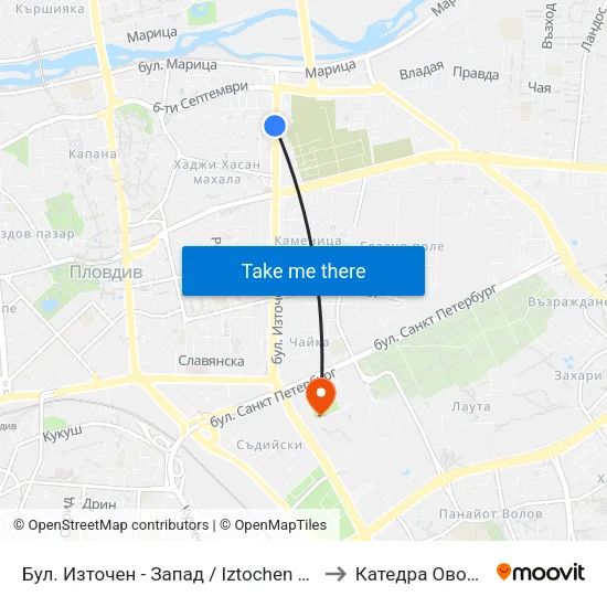 Бул. Източен - Запад / Iztochen Blvd - West (122) to Катедра Овощарство map