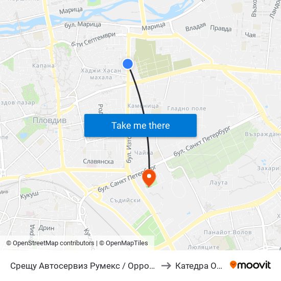 Срещу Автосервиз Румекс / Opposite Rumeks Car Service (437) to Катедра Овощарство map