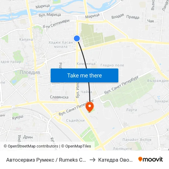 Автосервиз Румекс / Rumeks Car Service (437) to Катедра Овощарство map