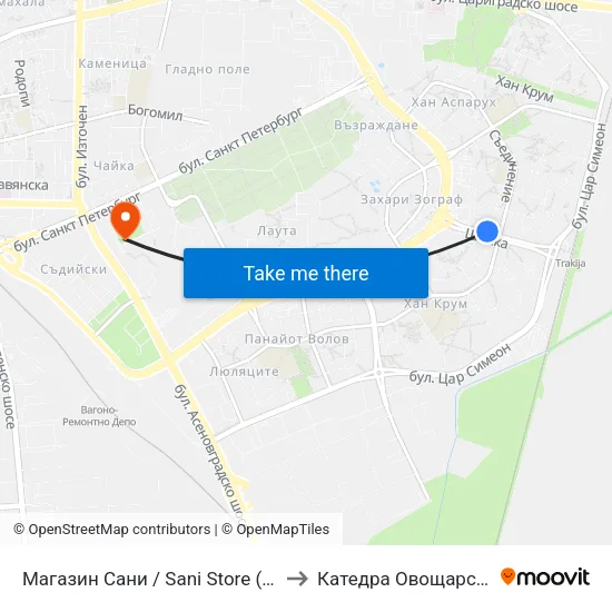 Магазин Сани / Sani Store (414) to Катедра Овощарство map