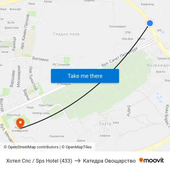 Хотел Спс / Sps Hotel (433) to Катедра Овощарство map