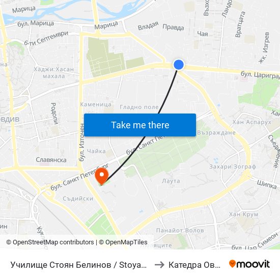 Училище Стоян Белинов / Stoyan Belinov School (133) to Катедра Овощарство map