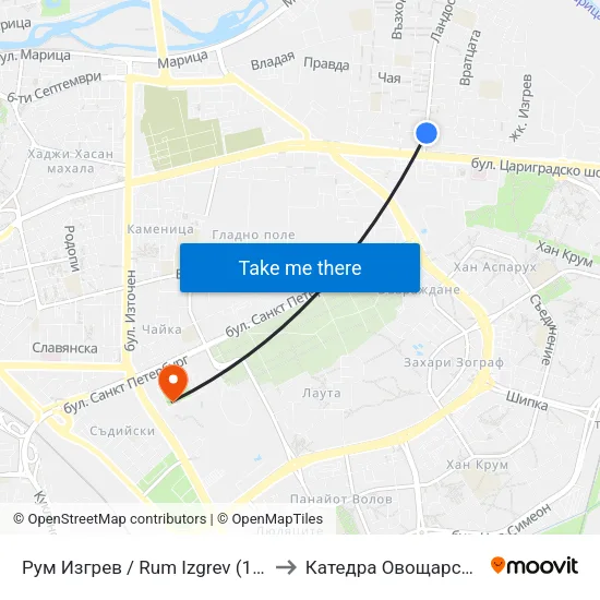 Рум Изгрев / Rum Izgrev (127) to Катедра Овощарство map