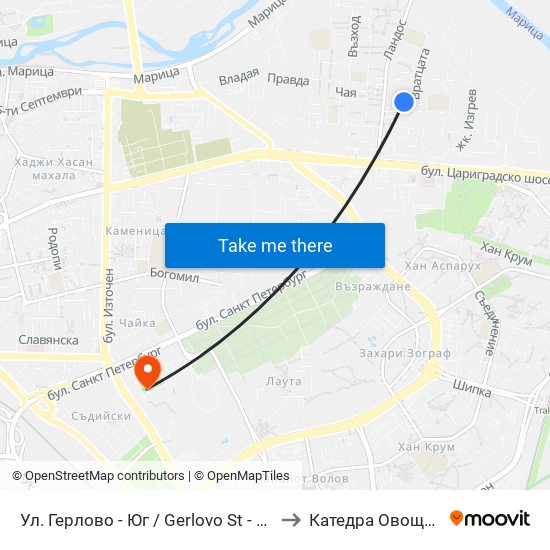Ул. Герлово - Юг / Gerlovo St - South (398) to Катедра Овощарство map