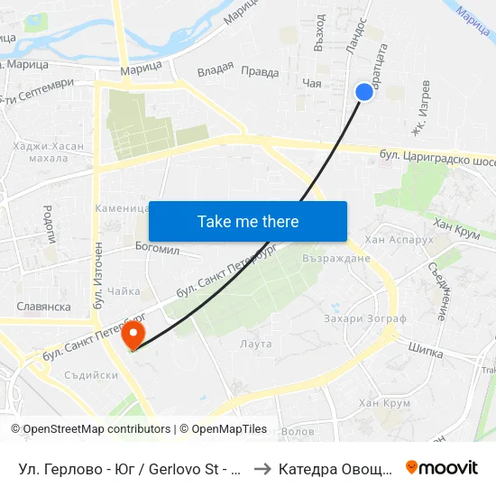 Ул. Герлово - Юг / Gerlovo St - South (398) to Катедра Овощарство map