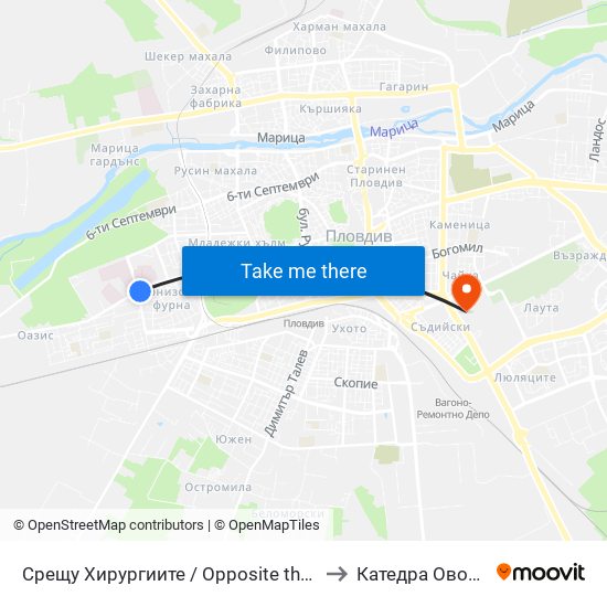 Срещу Хирургиите / Opposite the Surgeries (151) to Катедра Овощарство map