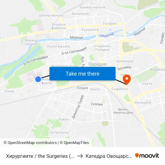 Хирургиите / the Surgeries (151) to Катедра Овощарство map