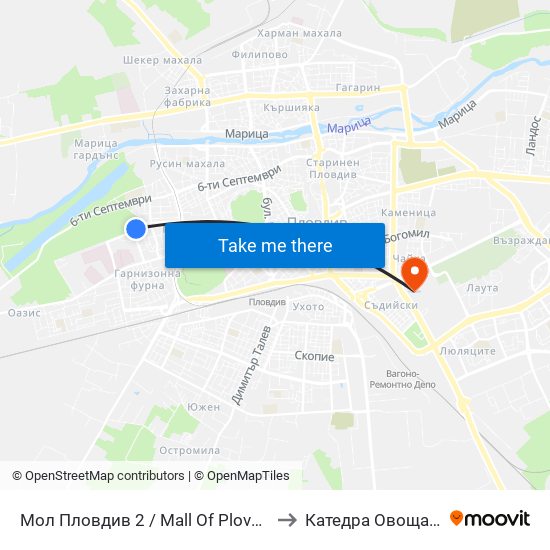 Мол Пловдив 2 / Mall Of Plovdiv 2 (316) to Катедра Овощарство map