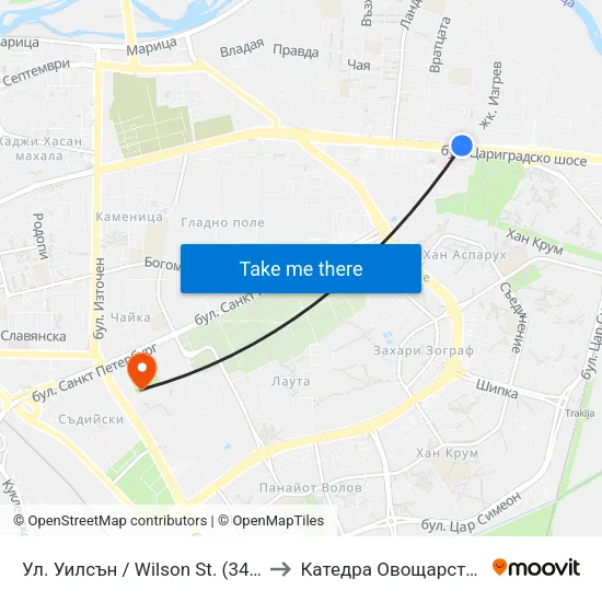 Ул. Уилсън / Wilson St. (343) to Катедра Овощарство map