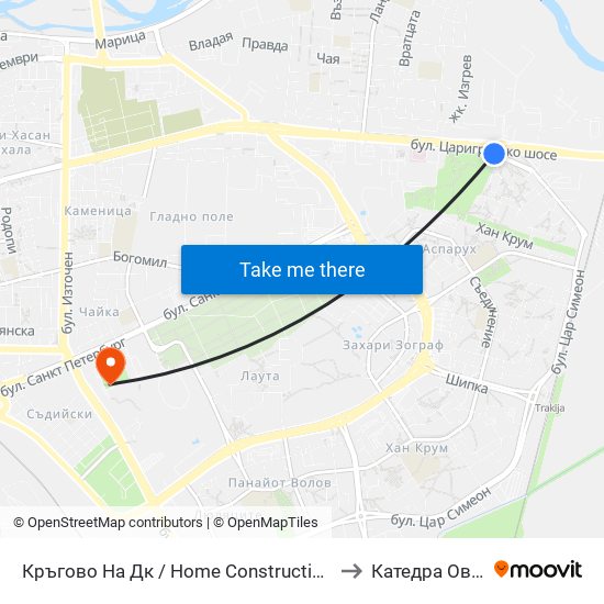 Кръгово На Дк / Home Construction Plant Roundabout (349) to Катедра Овощарство map