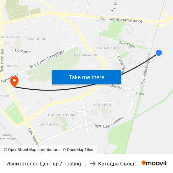 Изпитателен Център / Testing Centre (428) to Катедра Овощарство map