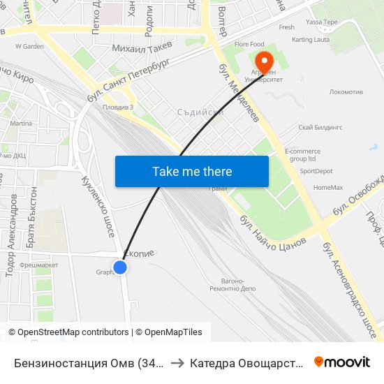 Бензиностанция Омв (346) to Катедра Овощарство map