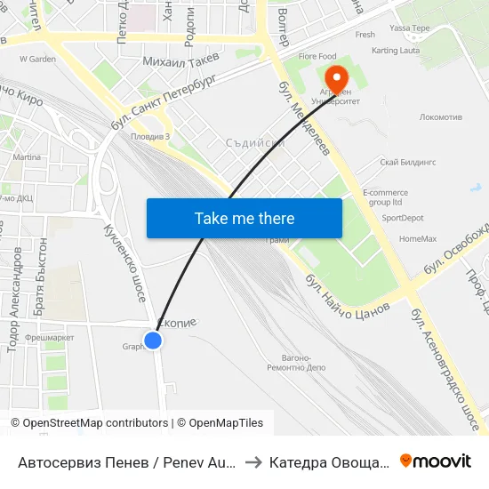 Автосервиз Пенев / Penev Autoservice to Катедра Овощарство map