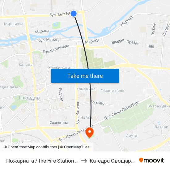 Пожарната / the Fire Station (209) to Катедра Овощарство map