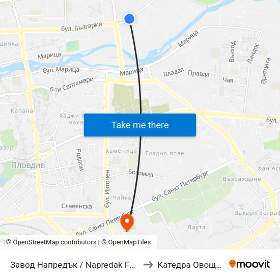 Завод Напредък / Napredak Factory (183) to Катедра Овощарство map