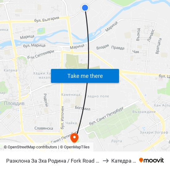Разклона За Зха Родина / Fork Road To Rodina Paper And Packaging Factory (211) to Катедра Овощарство map