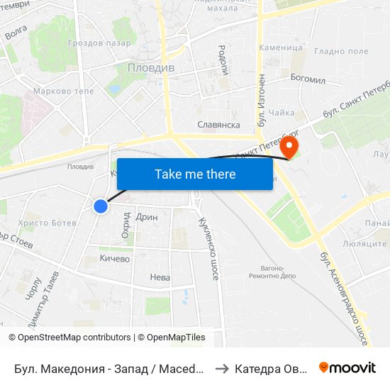 Бул. Македония - Запад / Macedonia Blvd - West (369) to Катедра Овощарство map