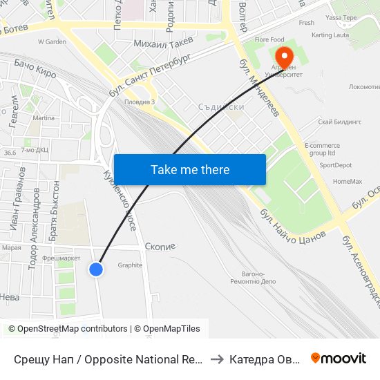 Срещу Нап / Opposite National Revenue Company (289) to Катедра Овощарство map