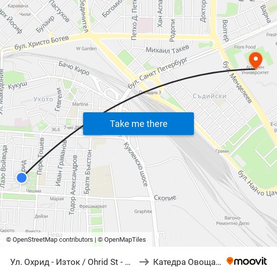 Ул. Охрид - Изток / Ohrid St - East (380) to Катедра Овощарство map