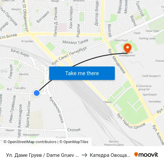 Ул. Даме Груев / Dame Gruev St. (376) to Катедра Овощарство map