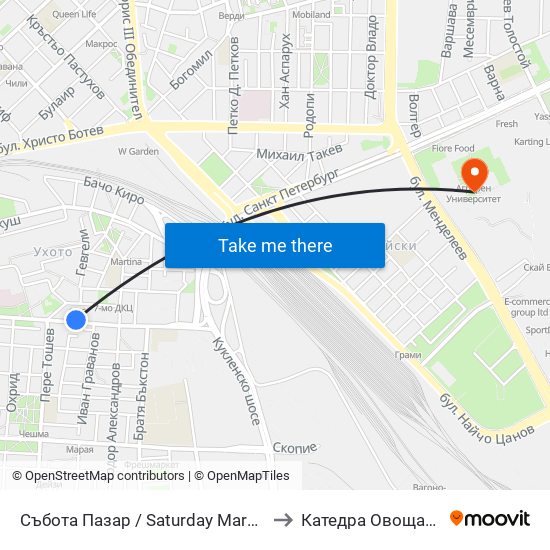 Събота Пазар / Saturday Market (377) to Катедра Овощарство map