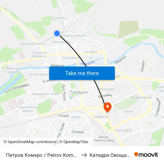 Петров Комерс / Petrov Komers (458) to Катедра Овощарство map