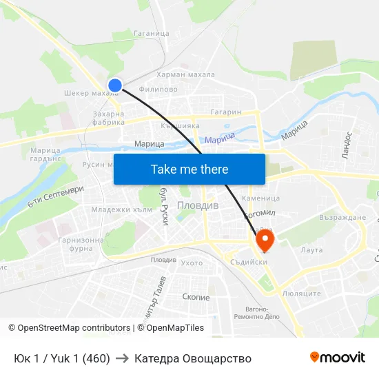 Юк 1 / Yuk 1 (460) to Катедра Овощарство map