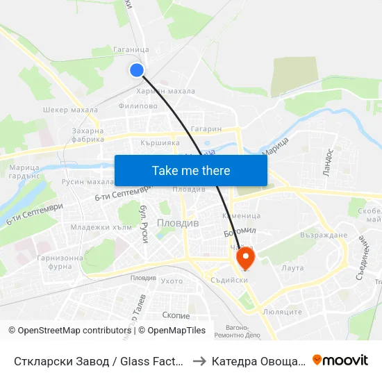 Сткларски Завод / Glass Factory (1017) to Катедра Овощарство map