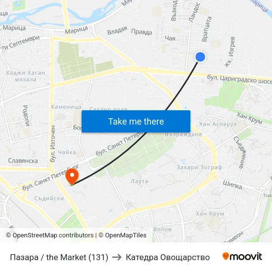 Пазара / the Market (131) to Катедра Овощарство map