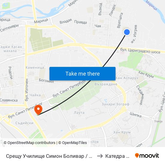 Срещу Училище Симон Боливар / Opposite Simon Bolivar School (399) to Катедра Овощарство map