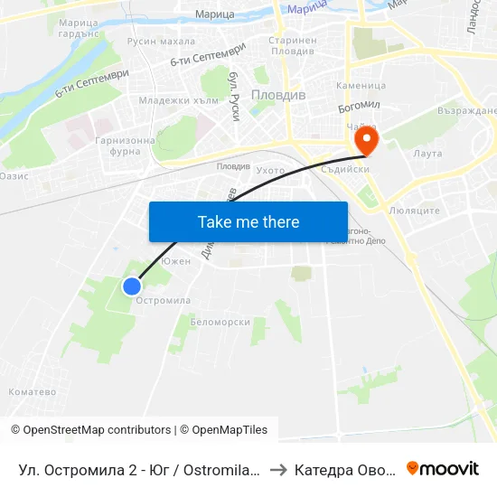 Ул. Остромила 2 - Юг / Ostromila St. 2 - South (476) to Катедра Овощарство map