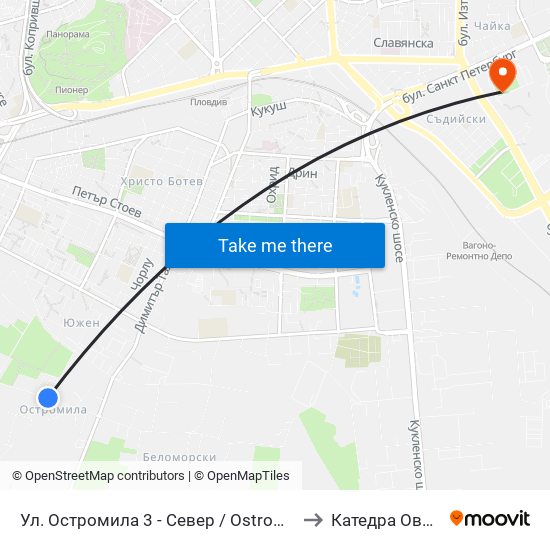 Ул. Остромила 3 - Север / Ostromila St. 3 - North (478) to Катедра Овощарство map