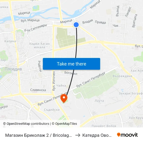 Магазин Бриколаж 2 / Bricolage 2 Store (424) to Катедра Овощарство map