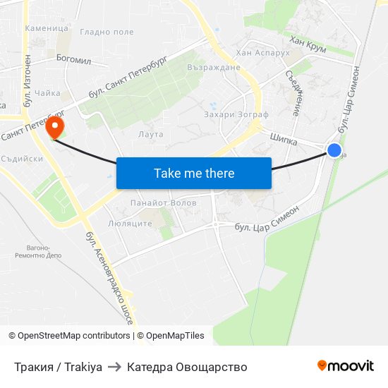 Тракия / Trakiya to Катедра Овощарство map