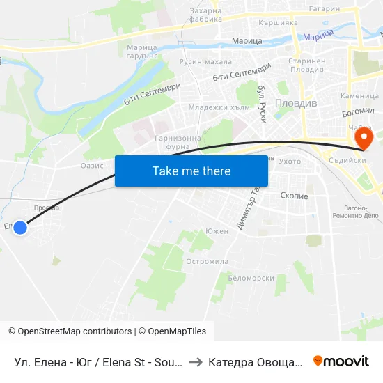 Ул. Елена - Юг / Elena St - South (487) to Катедра Овощарство map
