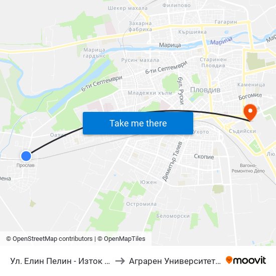 Ул. Елин Пелин - Изток / Elin Pelin St. - East (415) to Аграрен Университет (Agricultural University) map
