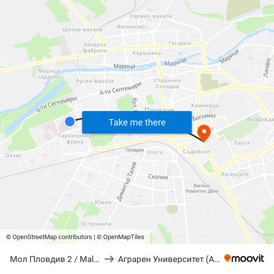 Мол Пловдив 2 / Mall Of Plovdiv 2 (243) to Аграрен Университет (Agricultural University) map