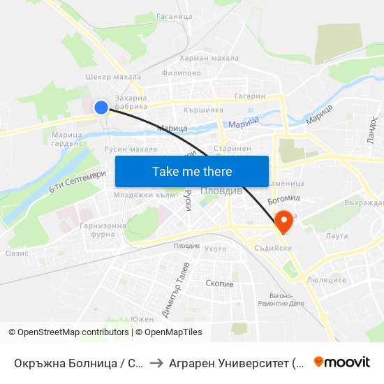 Окръжна Болница / County Hospital (271) to Аграрен Университет (Agricultural University) map