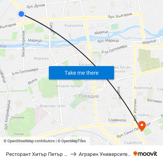 Ресторант Хитър Петър / Hitar Petar Restaurant (452) to Аграрен Университет (Agricultural University) map