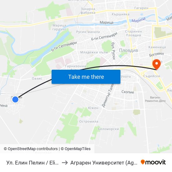 Ул. Елин Пелин / Elin Pelin St. (145) to Аграрен Университет (Agricultural University) map
