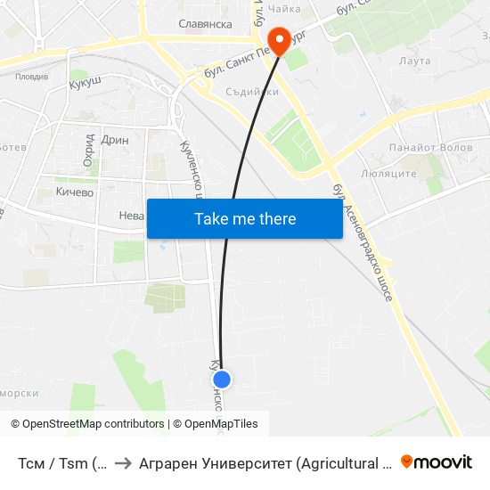 Тсм / Tsm (284) to Аграрен Университет (Agricultural University) map