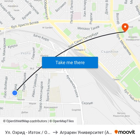 Ул. Охрид - Изток / Ohrid St - East (380) to Аграрен Университет (Agricultural University) map