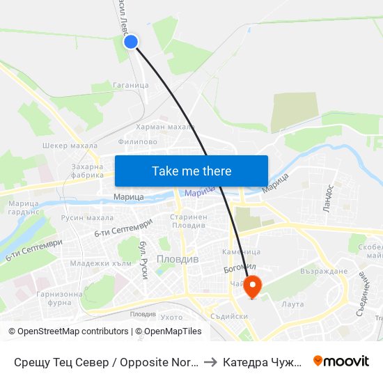 Срещу Тец Север / Opposite North Thermal Power Plant (1) to Катедра Чужди Езици - АУ map